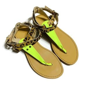 Witcher kids Girls size 11-12 leopard and neon thong sandals
